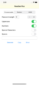 PassGen Plus Main Screen